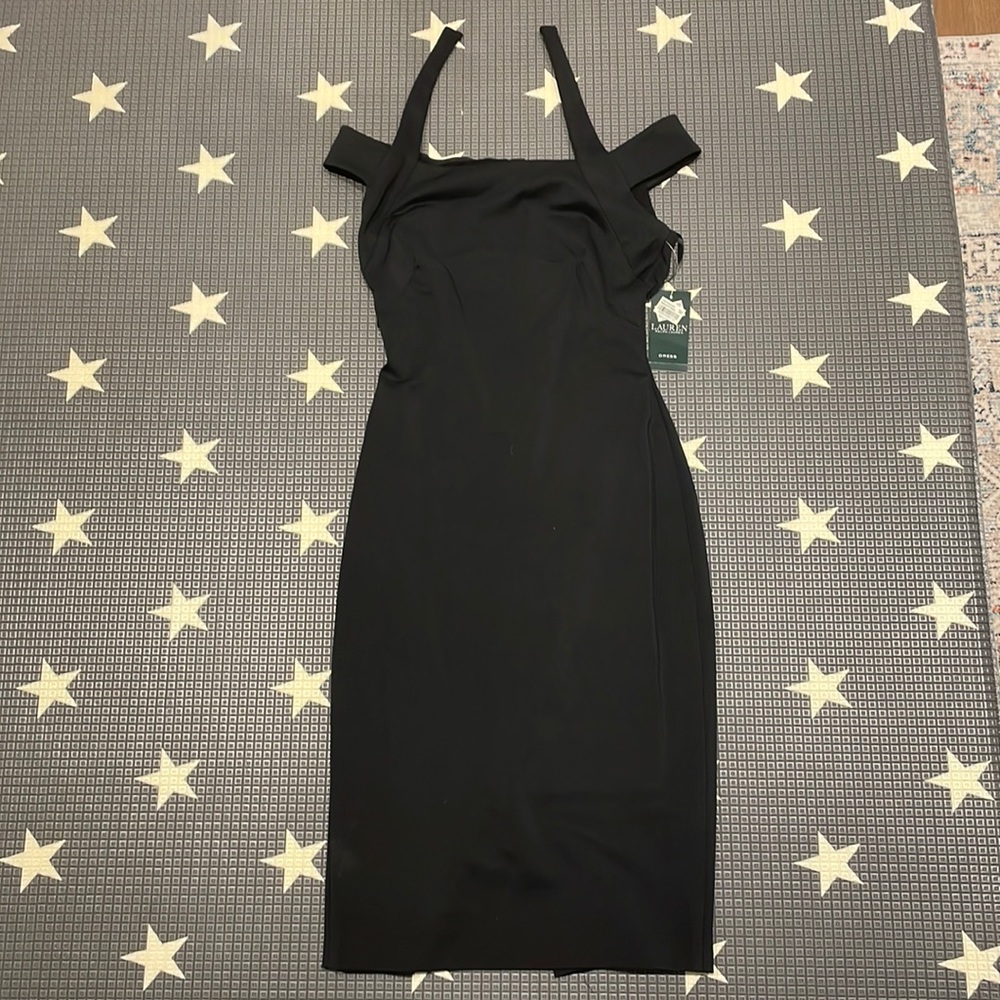 Black Lauren Ralph Lauren midi dress halter off the shoulder NWT